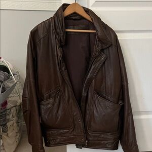 Men's Dark Brown Leather Bomber Jacket vintage